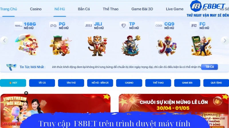 Truy cập F88Bet trên trình duyệt máy tính