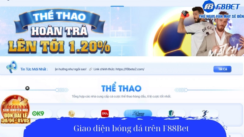 Giao diện bóng đá trên F88Bet