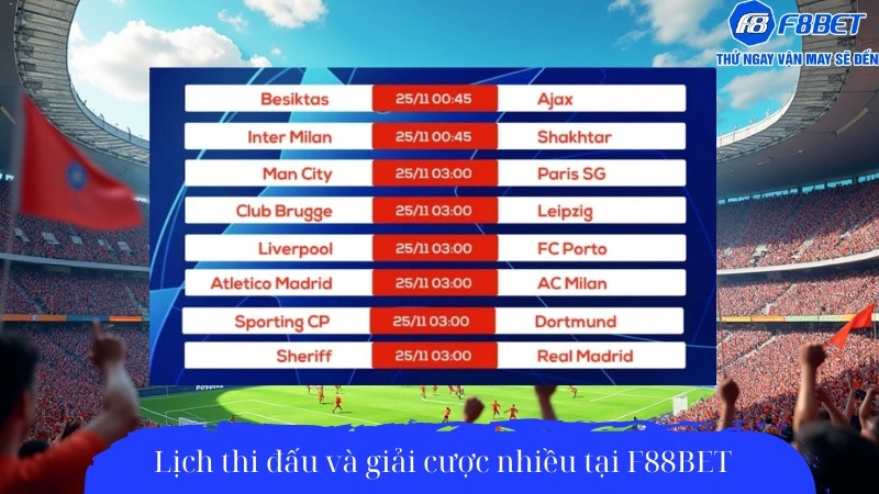 Lịch thi đấu và giải cược nhiều tại F88Bet