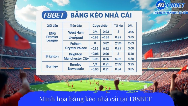 Minh họa bảng kèo nhà cái tại F88Bet